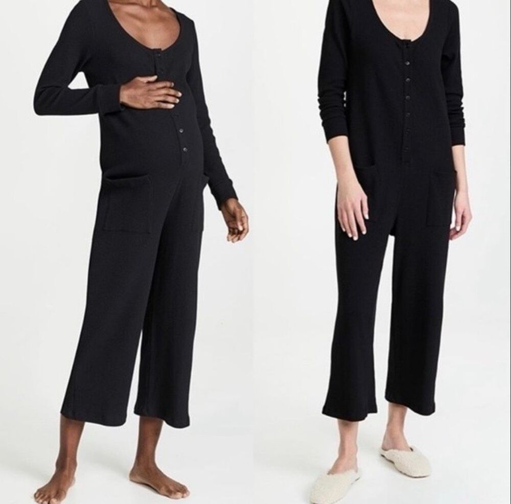 HATCH Daily Feed Maternity Waffle Knit Jumpsuit Black Size Small